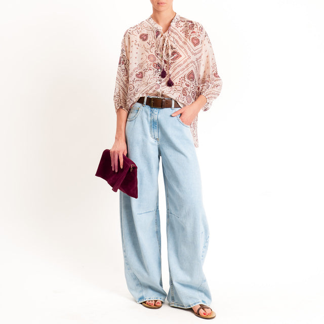 Motel-Camicia mussola fantasia con nappine - cipria/cherry/moro