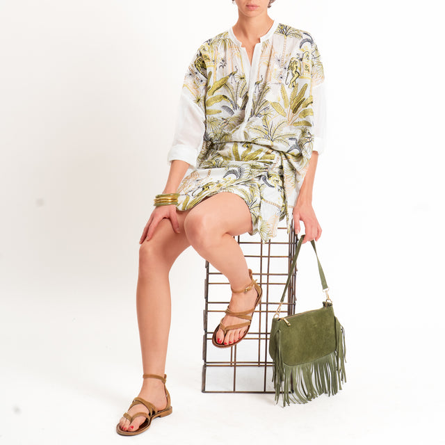 Motel-Camicia mussola fantasia palme con ricami - burro/olio/beige