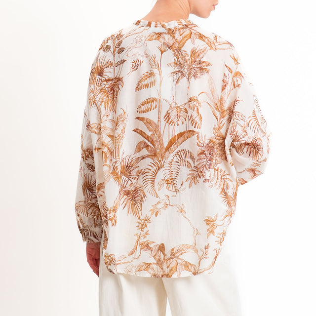 Motel-Camicia mussola fantasia jungle con nappine - caramello/burro