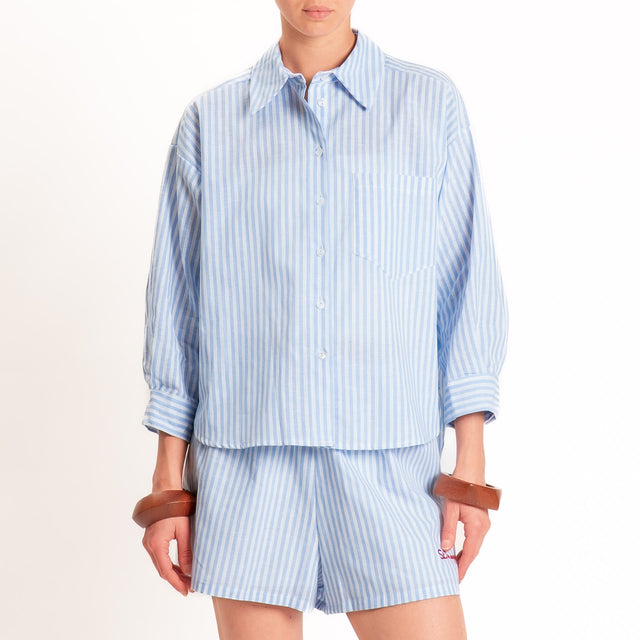 Motel-Camicia a righe misto lino - bianco/celeste