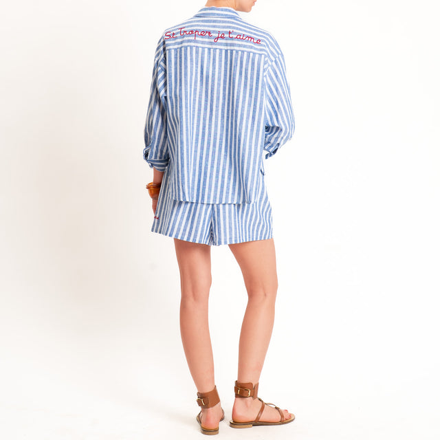 Motel-Camicia a righe misto lino - bianco/blu