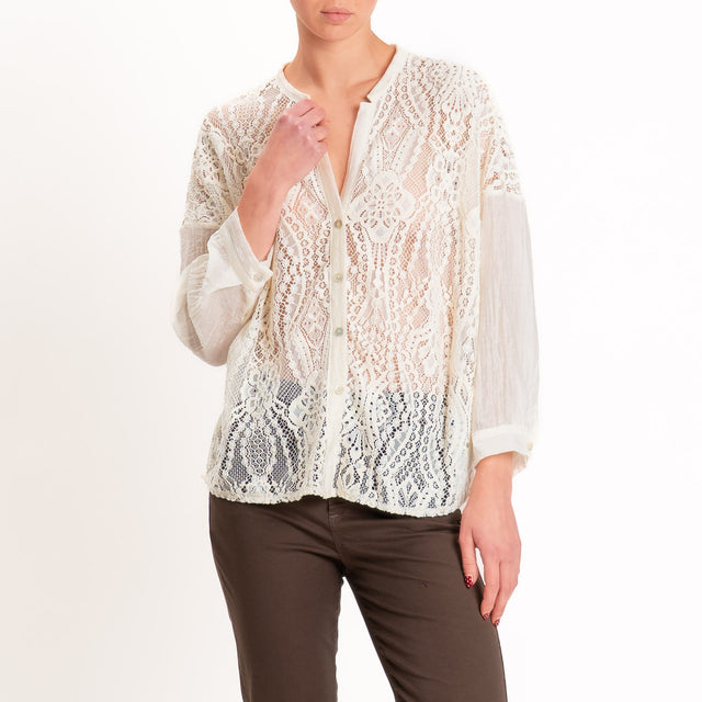 Motel-Camicia doppio tessuto con pizzo e lyocell - burro