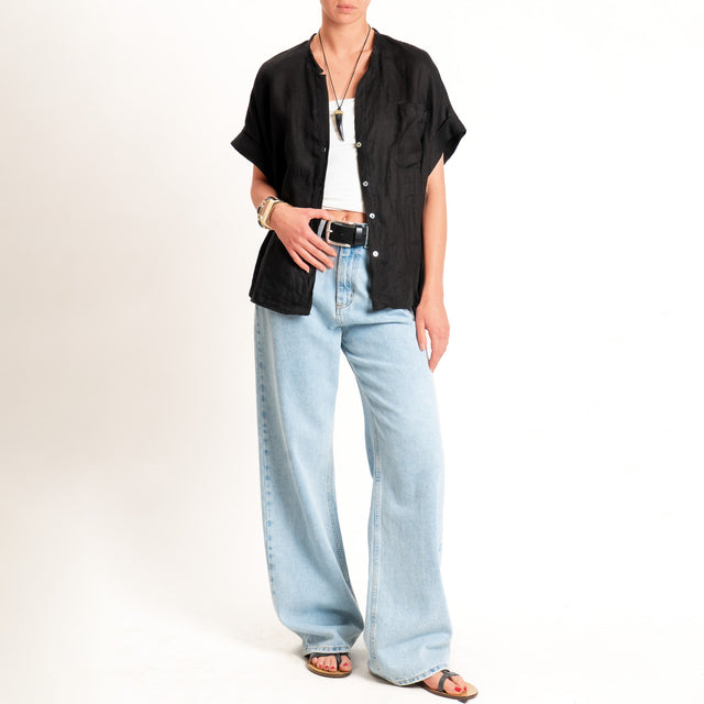 Motel-Camicia over 100% lino - nero