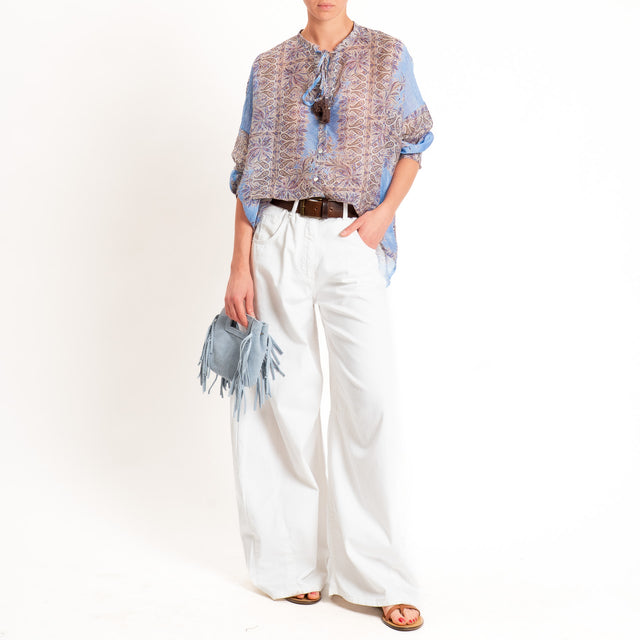 Motel-Camicia mussola fantasia con nappine - jeans/choco