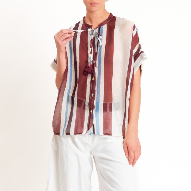 Motel-Camicia mussola a righe con nappine - burro/jeans/vino