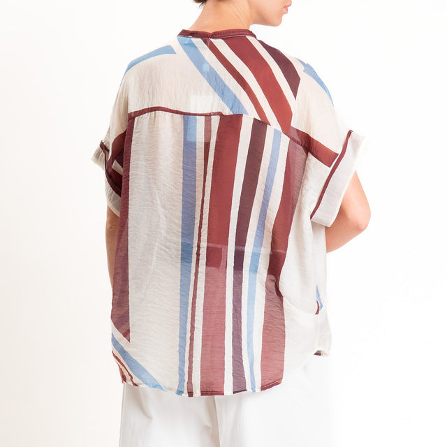 Motel-Camicia mussola a righe con nappine - burro/jeans/vino