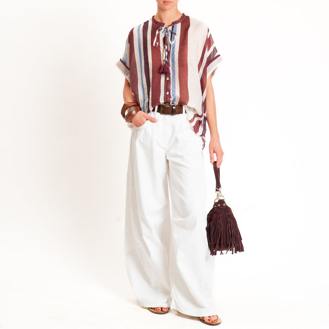 Motel-Camicia mussola a righe con nappine - burro/jeans/vino