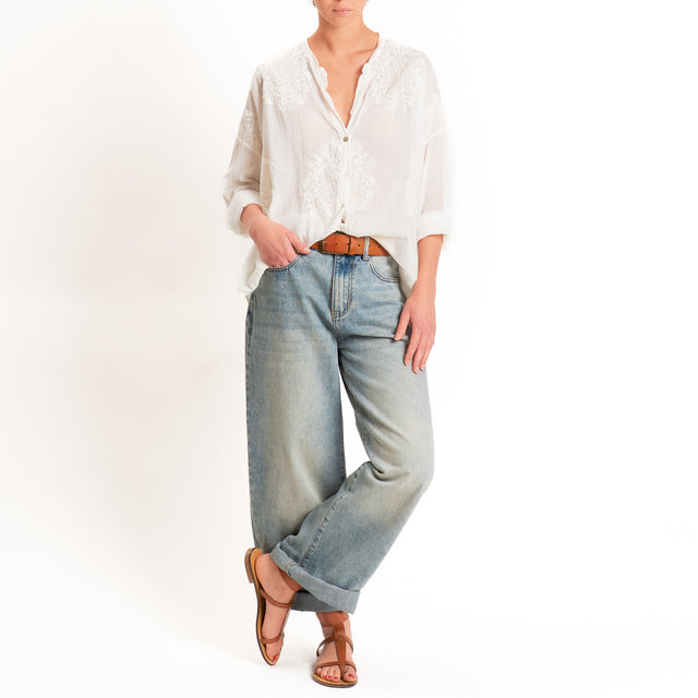 Motel-Camicia mussola con ricami - burro