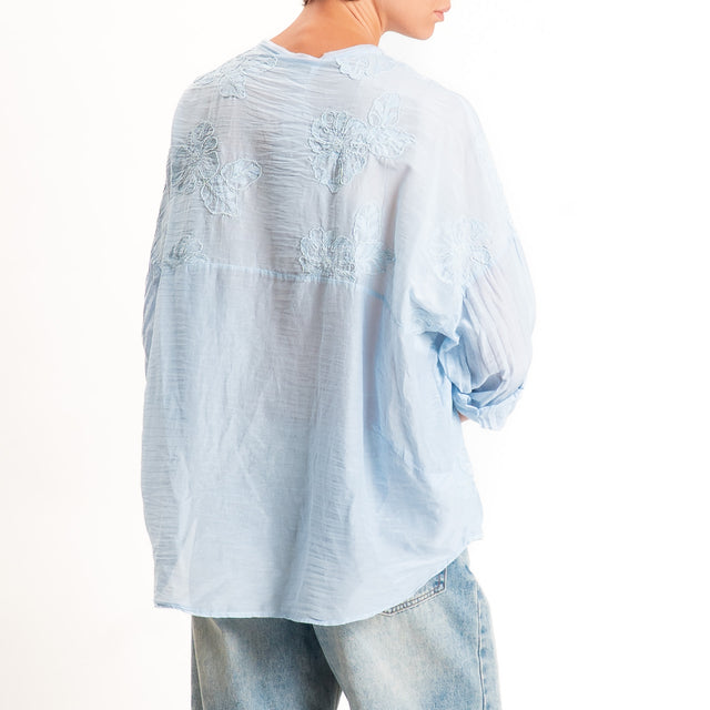 Motel-Camicia misto seta con ricami - sky