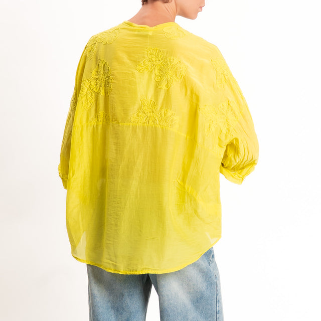 Motel-Camicia misto seta con ricami - lime