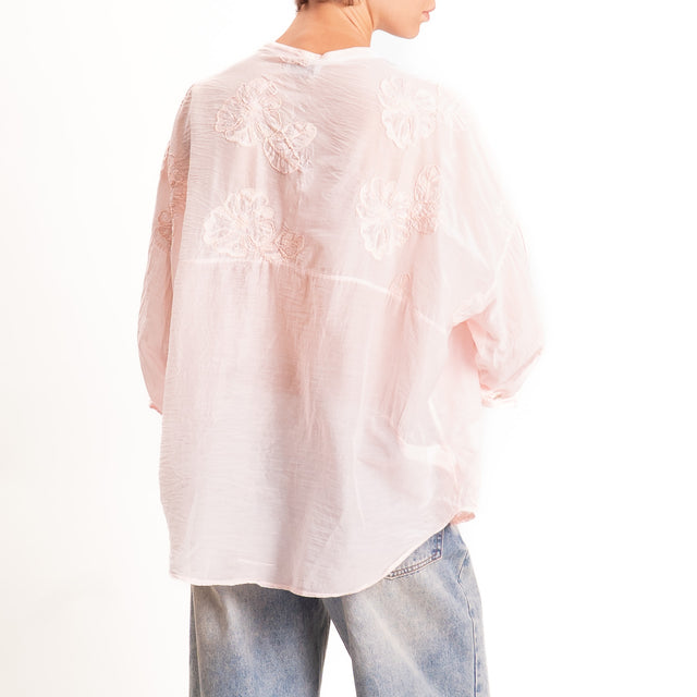 Motel-Camicia misto seta con ricami - rosa