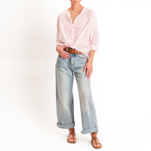 Motel-Camicia misto seta con ricami - rosa