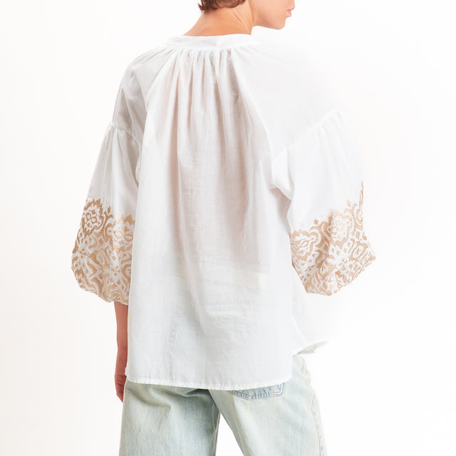 Motel-Camicia mussola manica palloncino con ricami - bianco