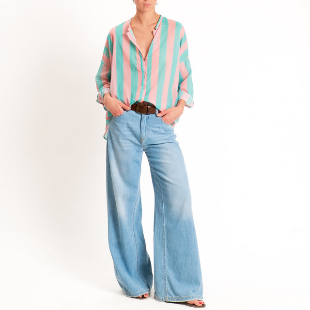 Motel-Camicia mussola a righe - rosa/acqua