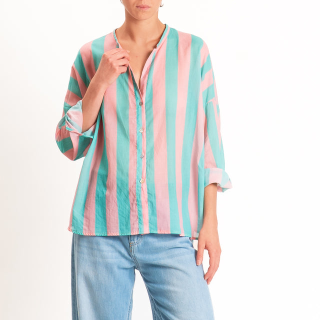 Motel-Camicia mussola a righe - rosa/acqua