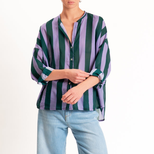 Motel-Camicia mussola a righe - verde/lilla