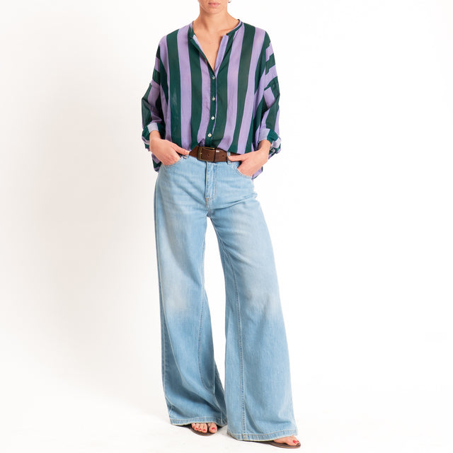 Motel-Camicia mussola a righe - verde/lilla