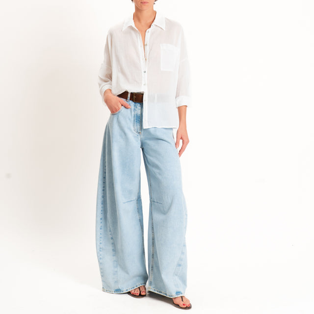 Motel-Camicia in mussola con taschino - panna