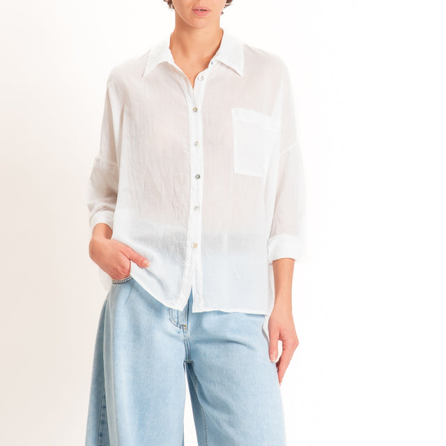 Motel-Camicia in mussola con taschino - panna