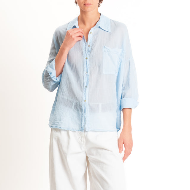 Motel-Camicia in mussola con taschino - sky