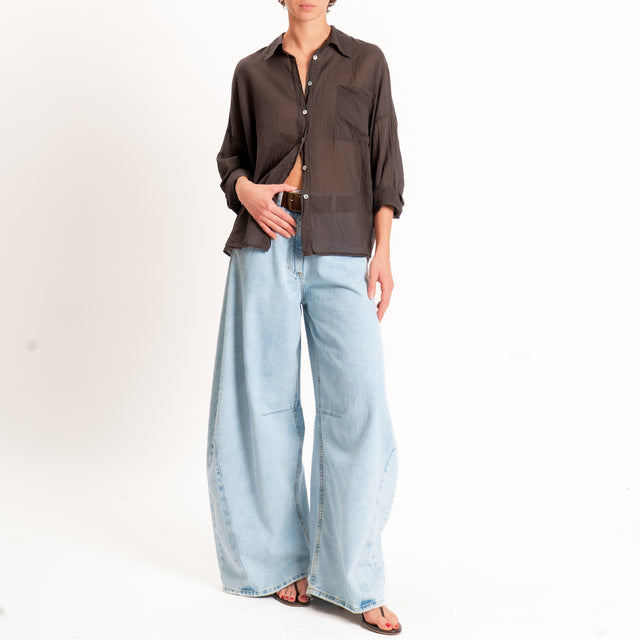 Motel-Camicia in mussola con taschino - cocco