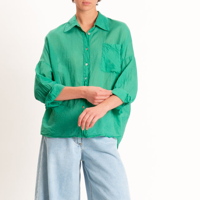 Motel-Camicia in mussola con taschino - verde