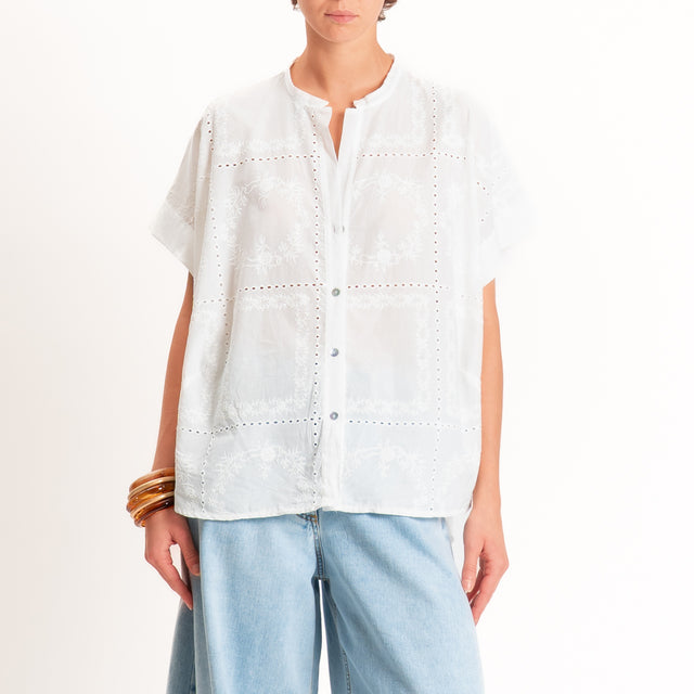 Motel-Camicia mussola con ricami - burro
