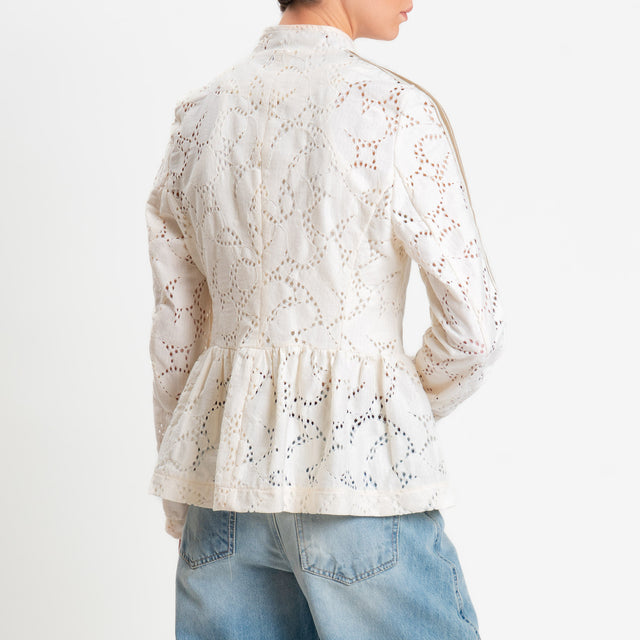 Motel-Giacca mandarin traforata bande laterali con balza - burro/sabbia