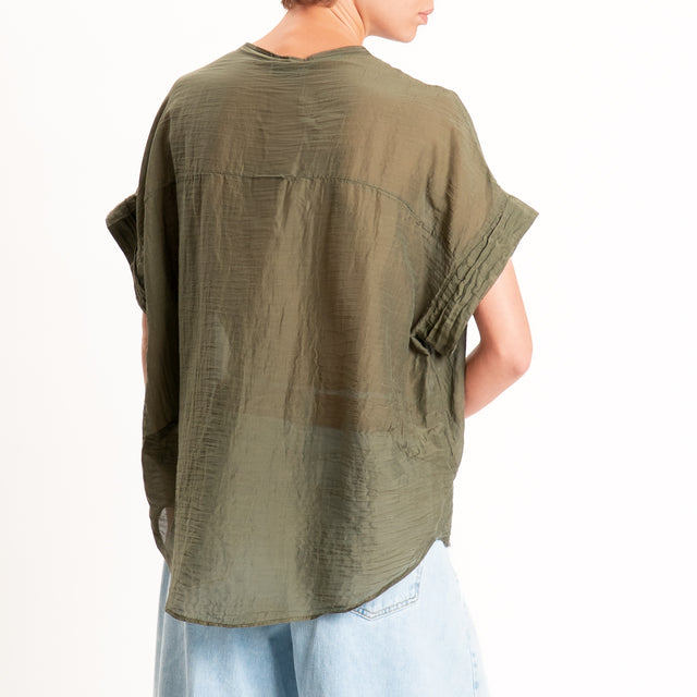 Motel-Camicia mussola misto seta - militare