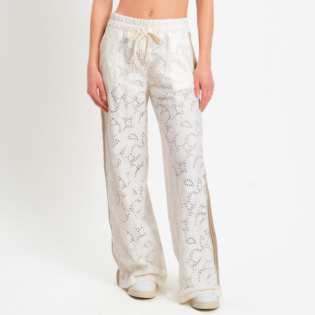 Motel-Pantalone traforata bande laterali con coulisse - burro/sabbia