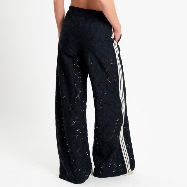 Motel-Pantalone traforata bande laterali con coulisse - nero/burro