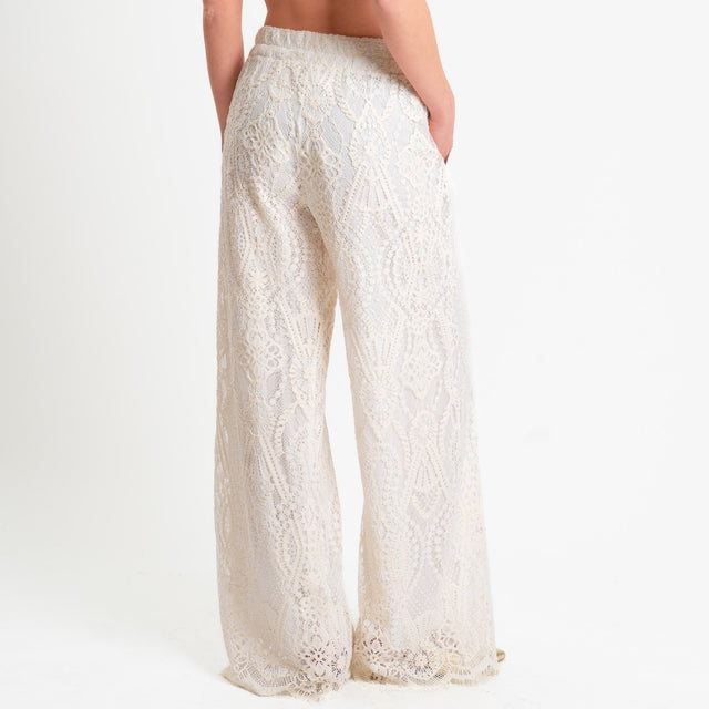 Motel-Pantalone in pizzo macramè elastico in vita - burro