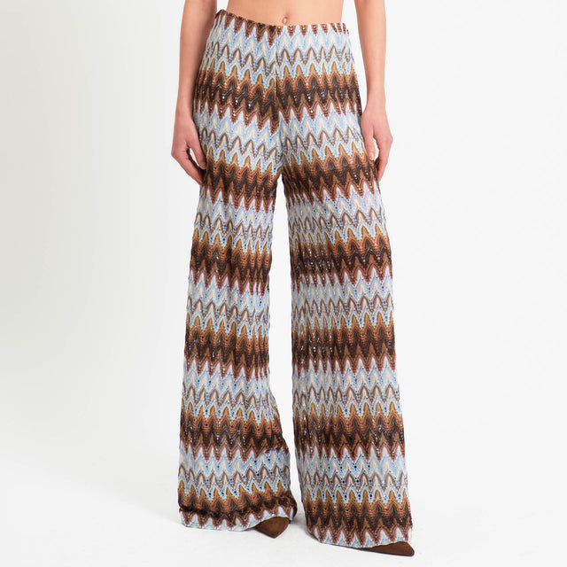 Motel-Pantaloni fantasia wavy pattern elastico - moro/celeste/burro