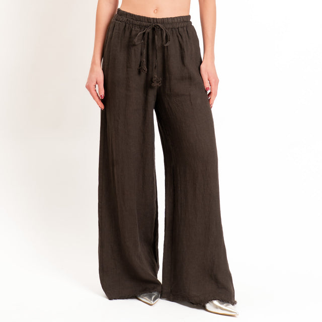 Motel-Pantalone 100% lino elastico con coulisse - choco