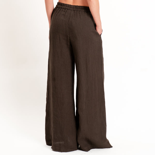 Motel-Pantalone 100% lino elastico con coulisse - choco