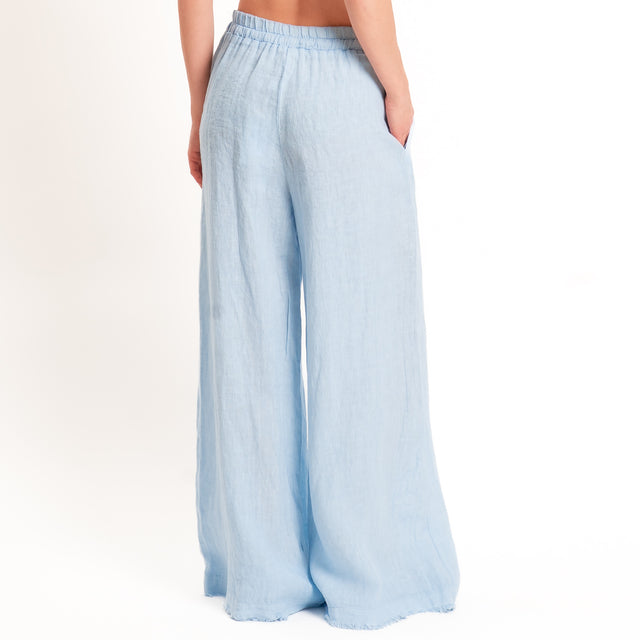 Motel-Pantalone 100% lino elastico con coulisse - sky