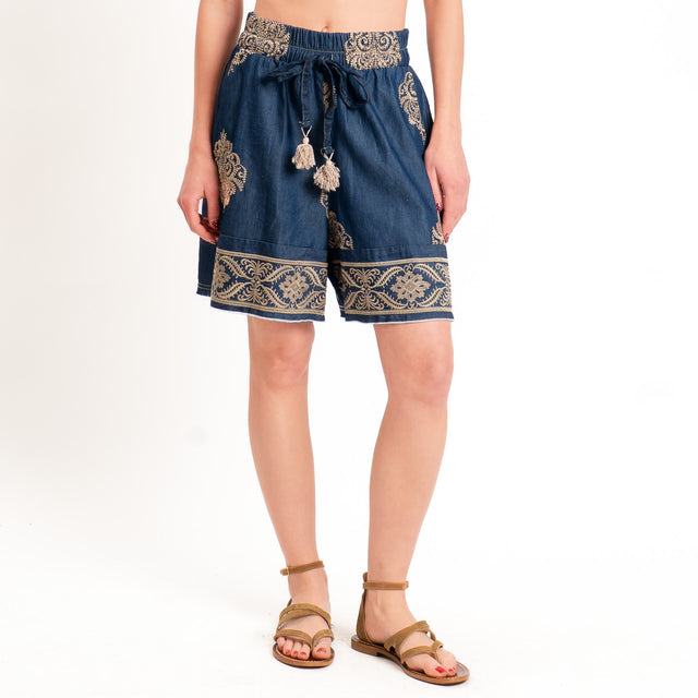 Motel-Shorts chambay con ricami - denim/biscotto