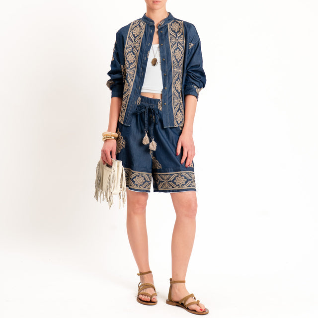 Motel-Shorts chambay con ricami - denim/biscotto