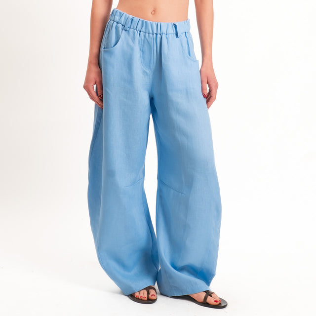 Motel-Pantalone 100 % lino barrel fit - azzurro