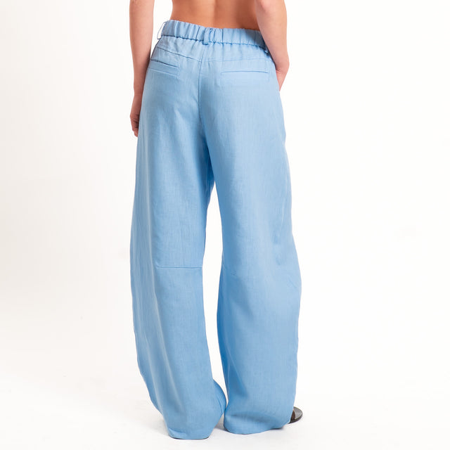 Motel-Pantalone 100 % lino barrel fit - azzurro