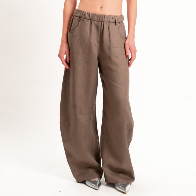 Motel-Pantalone 100 % lino barrel fit - moka