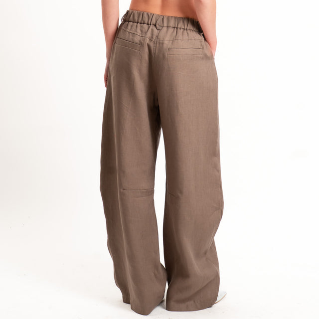 Motel-Pantalone 100 % lino barrel fit - moka