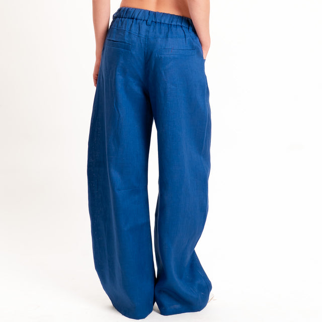 Motel-Pantalone 100 % lino barrel fit - indaco