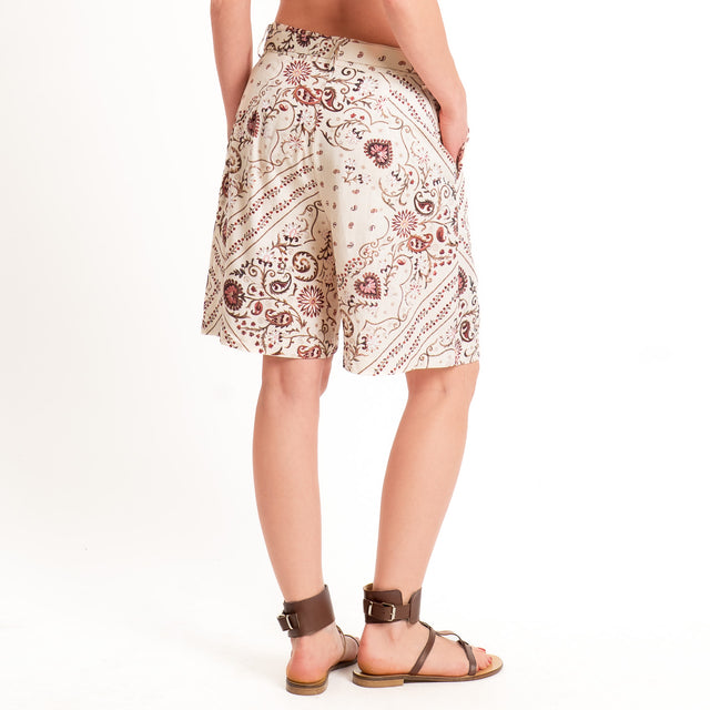 Motel-Shorts fantasia misto lino con cintura - burro/cherry/moro