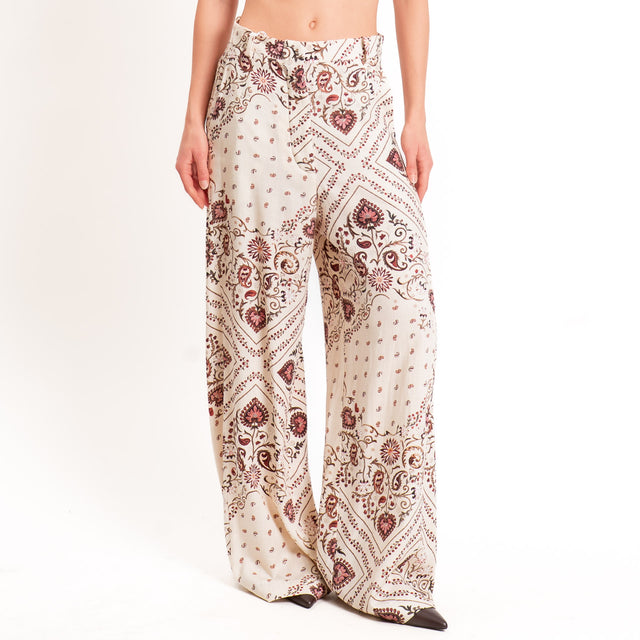Motel-Pantalone fantasia misto lino - burro/cherry/moro