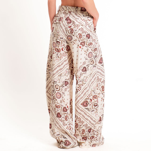 Motel-Pantalone fantasia misto lino - burro/cherry/moro