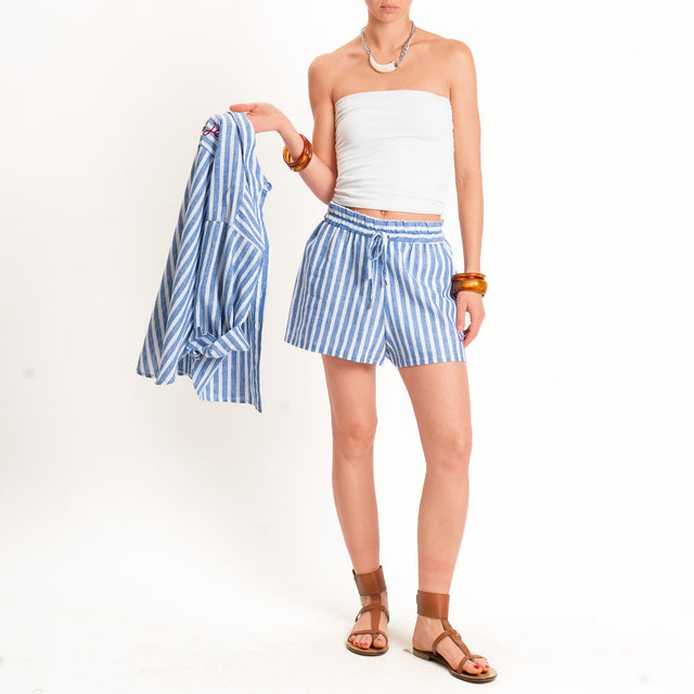 Motel-Shorts righe misto lino con coulisse - bianco/blu