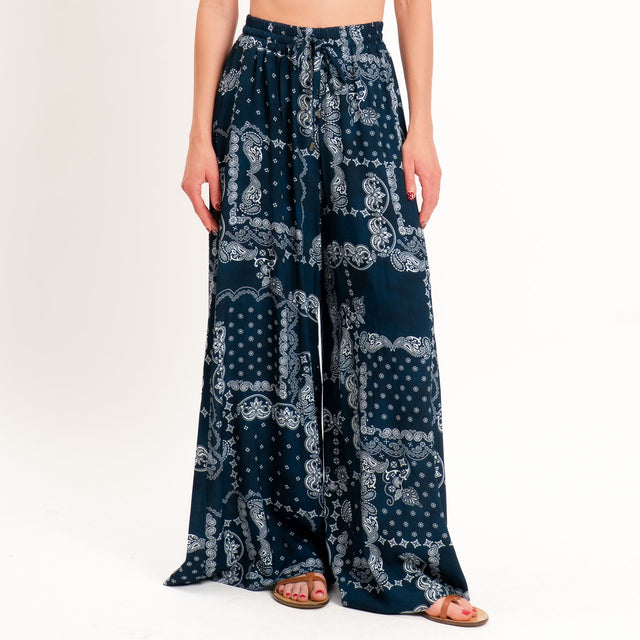 Motel-Pantalone fantasia bandana con coulisse - blu