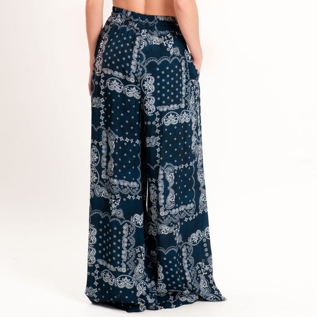 Motel-Pantalone fantasia bandana con coulisse - blu