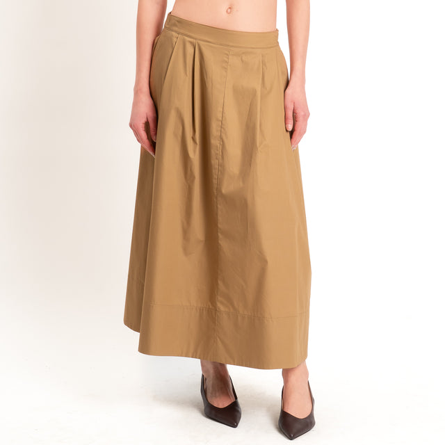 Motel-Completo popeline top a fascia+gonna - cognac